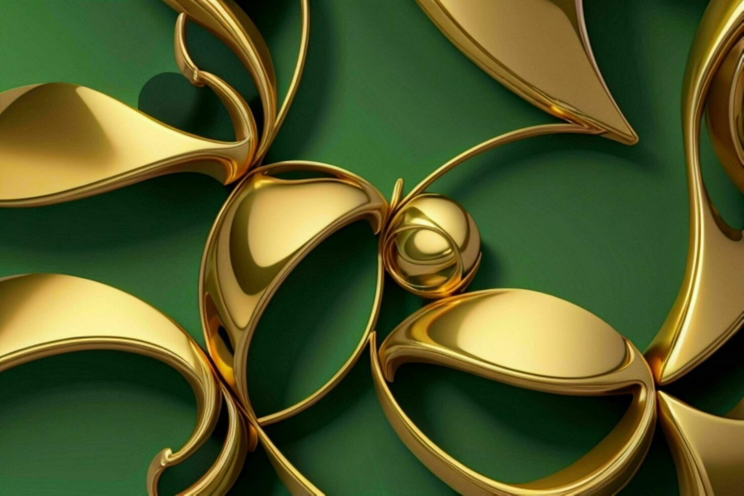 AI generated 3d rendering luxury green and golden abstract background. Pro Photo