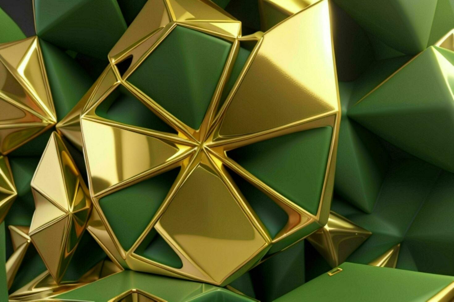 AI generated 3d rendering luxury green and golden abstract background. Pro Photo