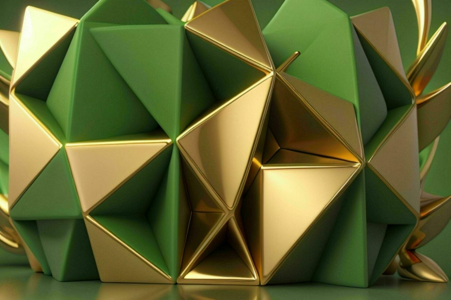 AI generated 3d rendering luxury green and golden abstract background. Pro Photo