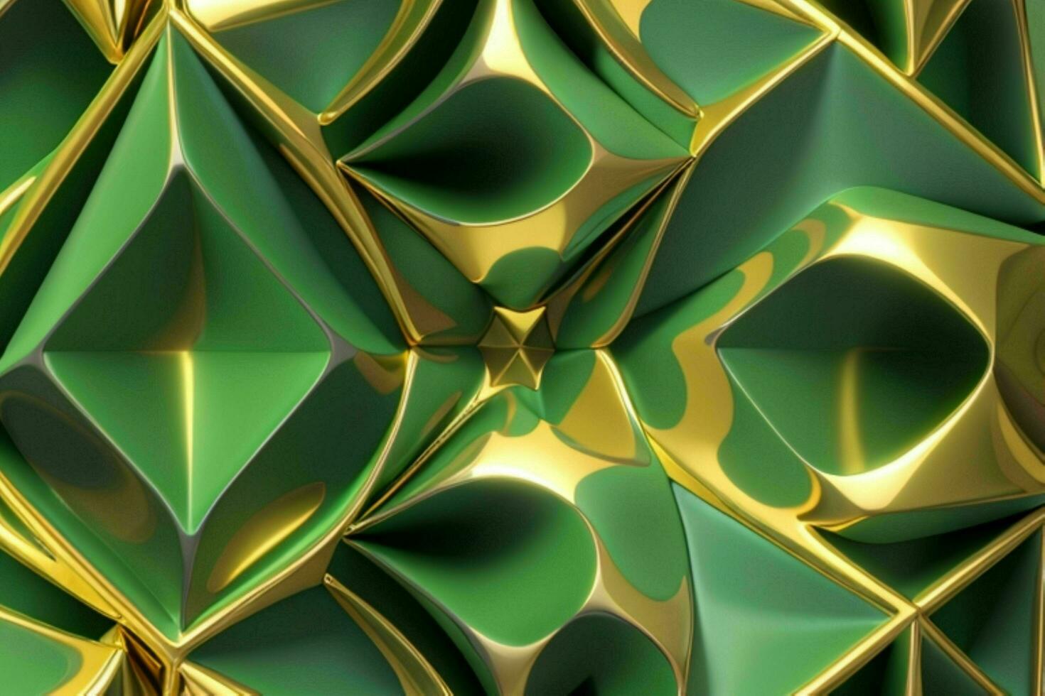 AI generated 3d rendering luxury green and golden abstract background. Pro Photo