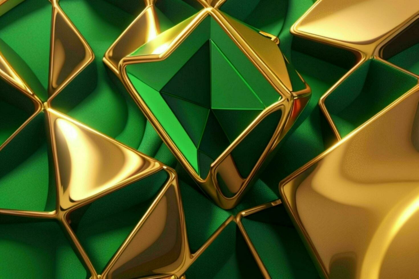 AI generated 3d rendering luxury green and golden abstract background. Pro Photo