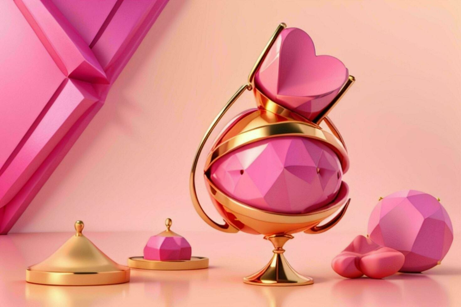 AI generated 3d rendering luxury pink and golden abstract background. Pro Photo