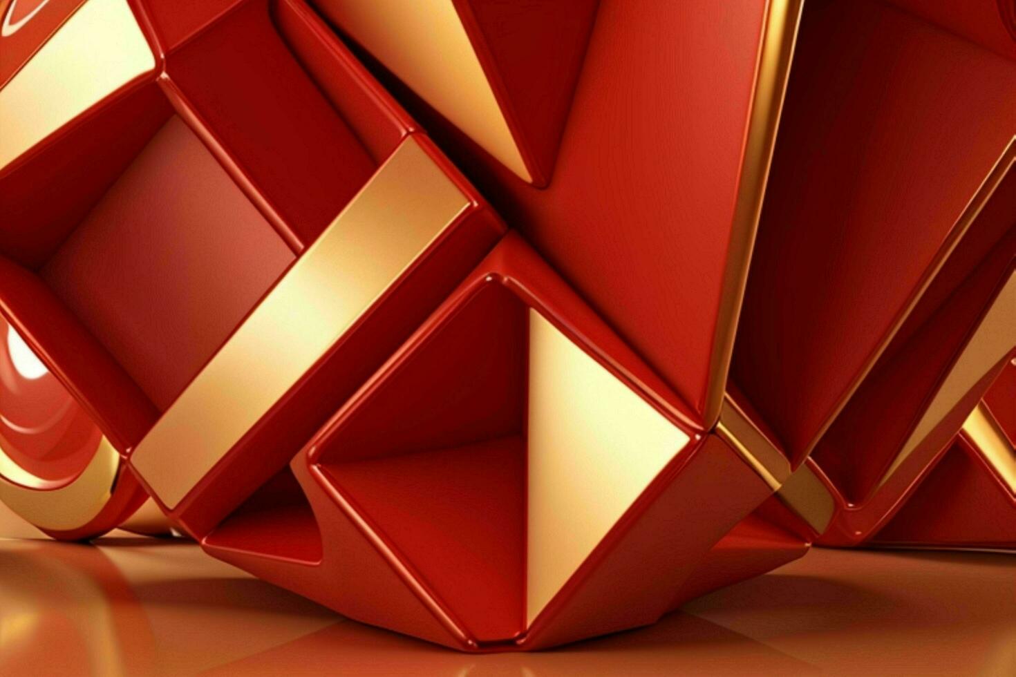 AI generated 3d rendering luxury red and golden abstract background. Pro Photo