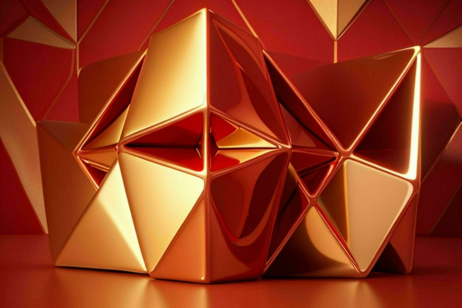 AI generated 3d rendering luxury red and golden abstract background. Pro Photo