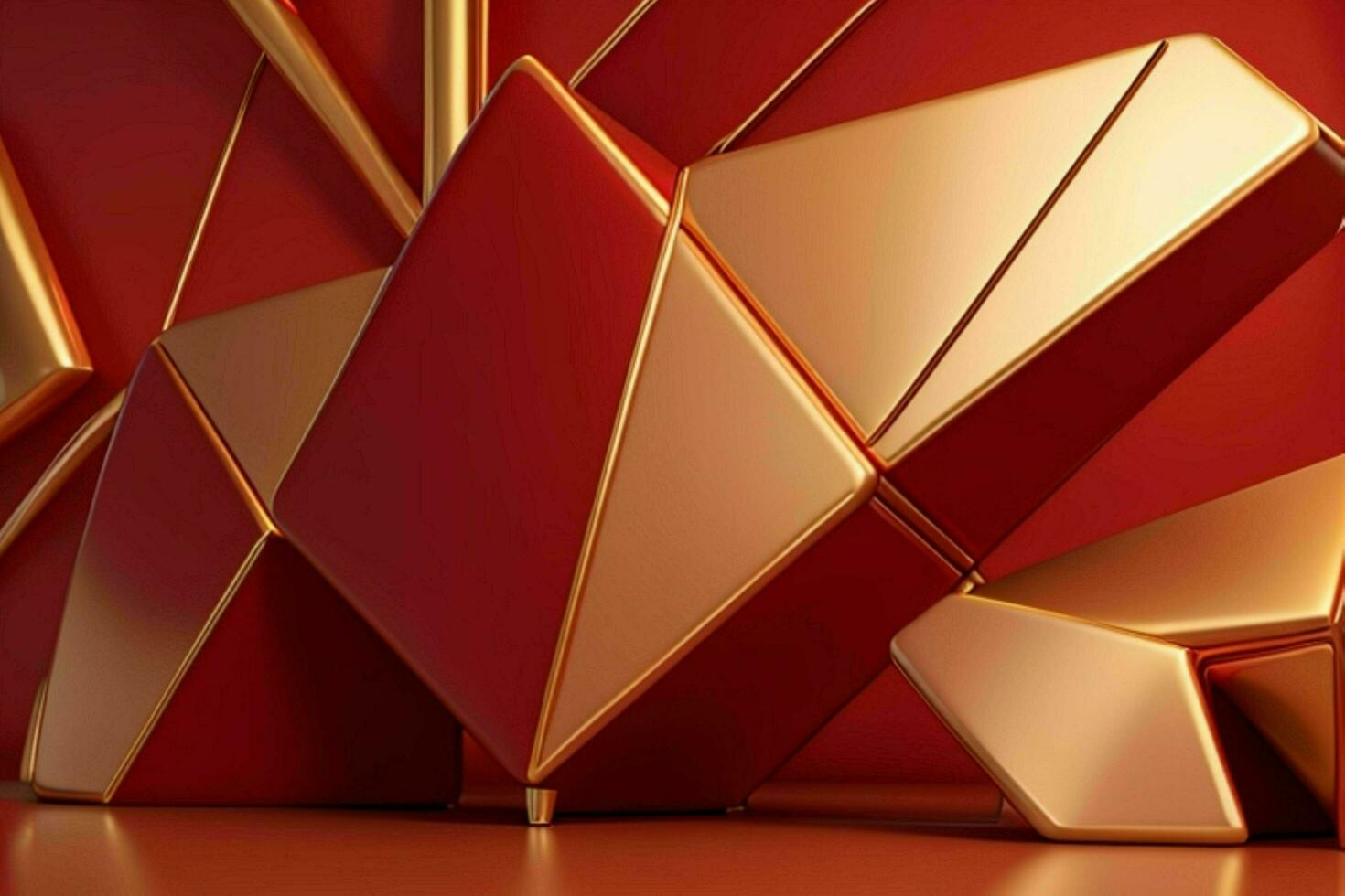 AI generated 3d rendering luxury red and golden abstract background. Pro Photo