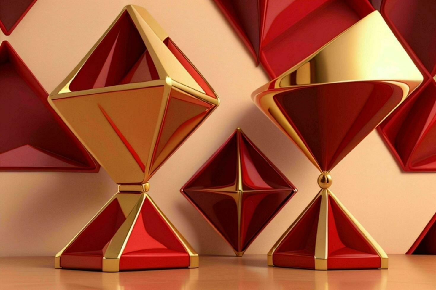 AI generated 3d rendering luxury red and golden abstract background. Pro Photo