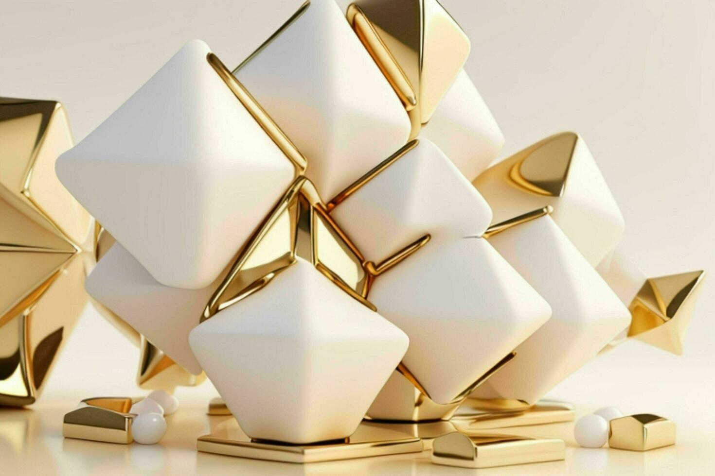 AI generated 3d rendering luxury white and golden abstract background. Pro Photo