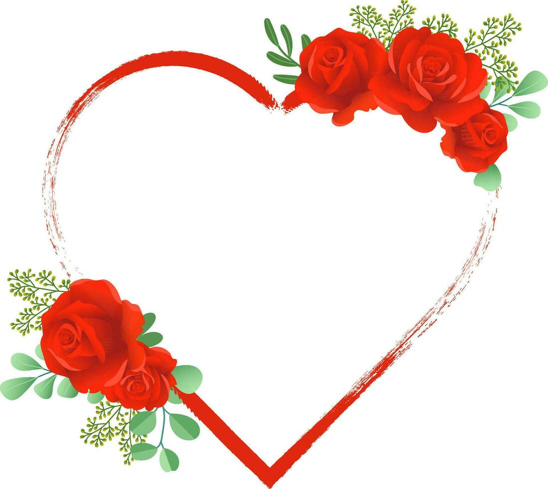 congratulatorio marco en el forma de un corazón y rojo rosas. vector ilustración