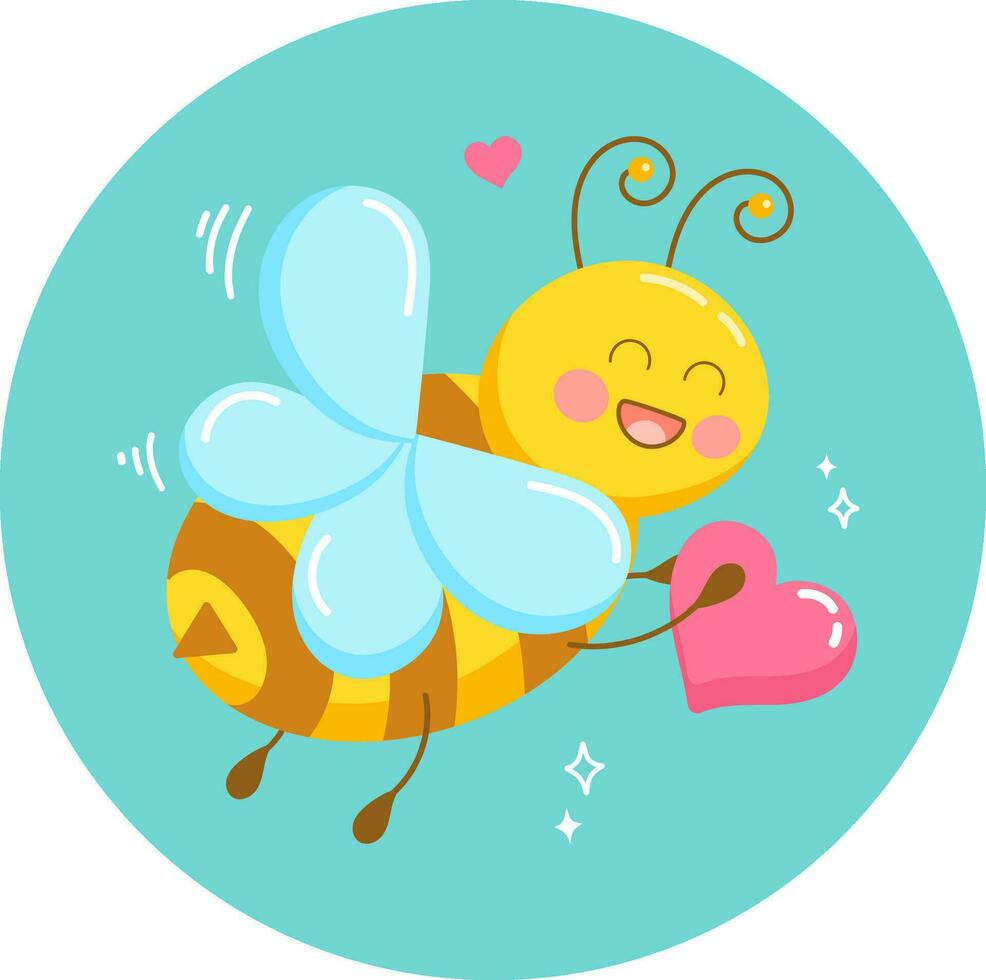 Vector illustration of happy bee with heart in cartoon style