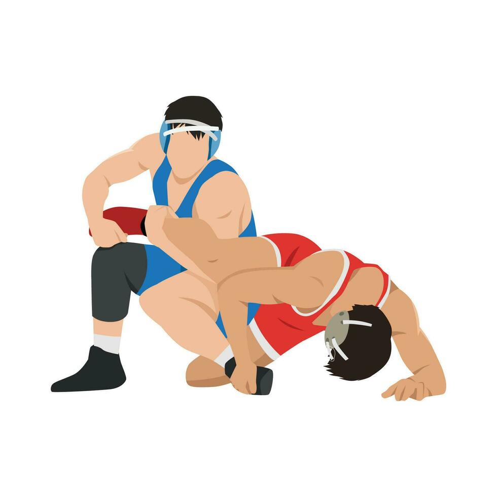 Image of athletes wrestlers in wrestling, fighting. Greco Roman wrestling, fight combating, struggle grappling, duel and mixed martial art. vector