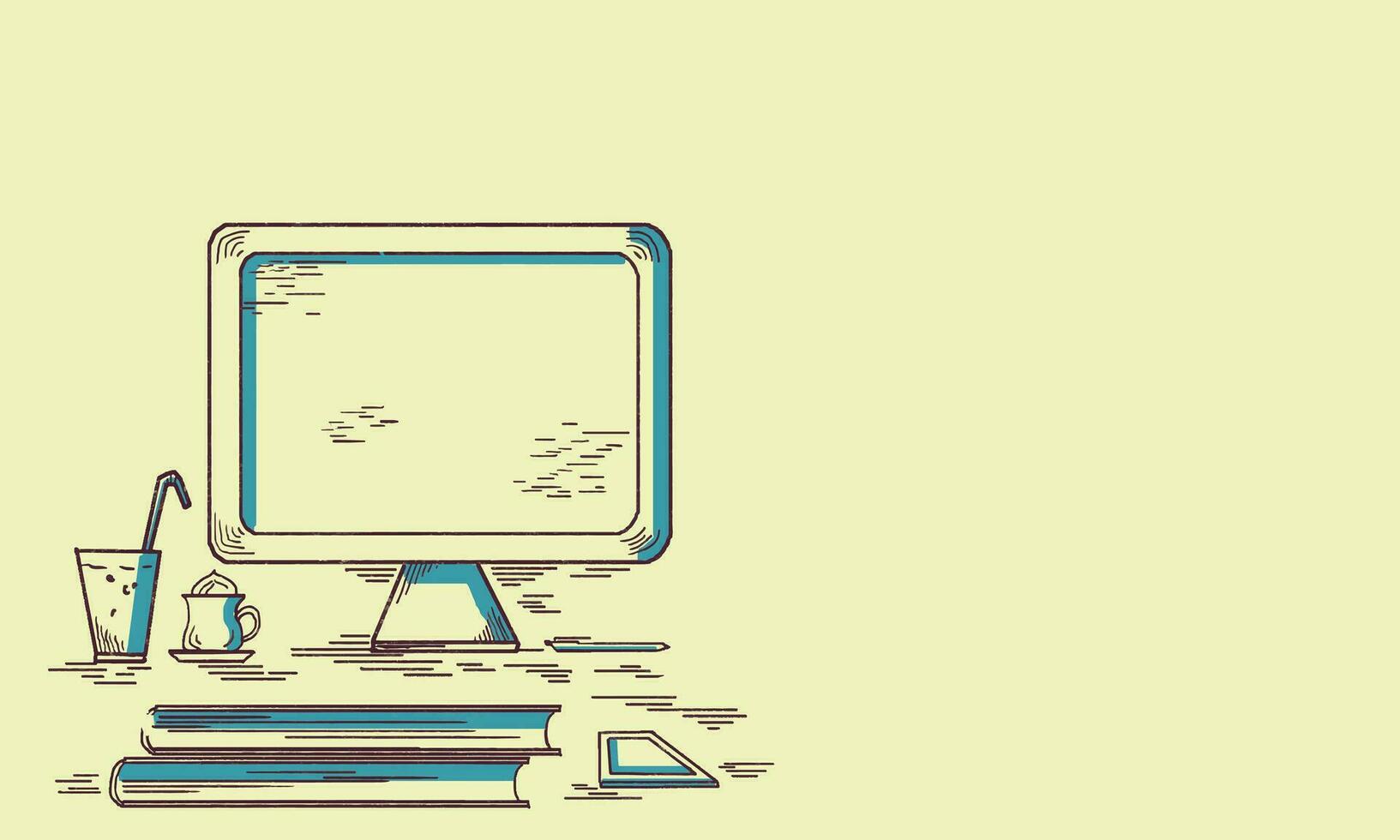 Illustration of computer with sketch effect in plane Background vector