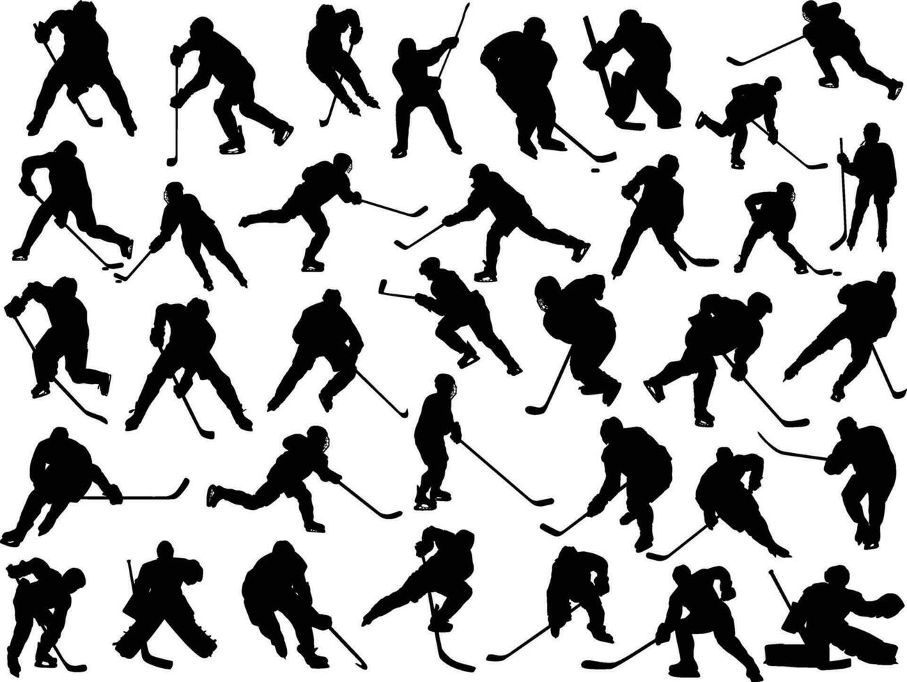 Hockey players silhouettes set vector illustration isolated on white background