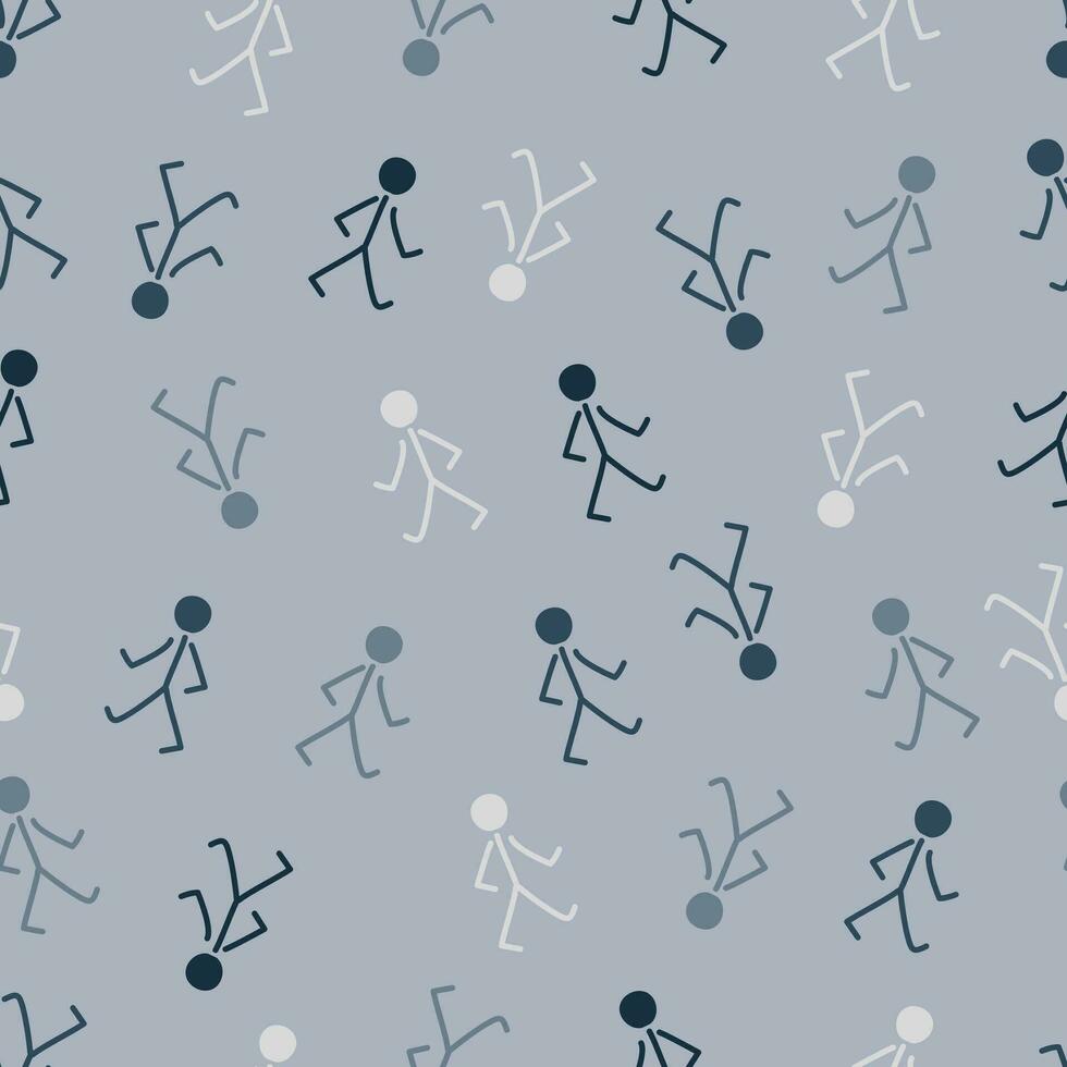 A seamless pattern of walking stick figure on a gray background. Pedestrian sign vector