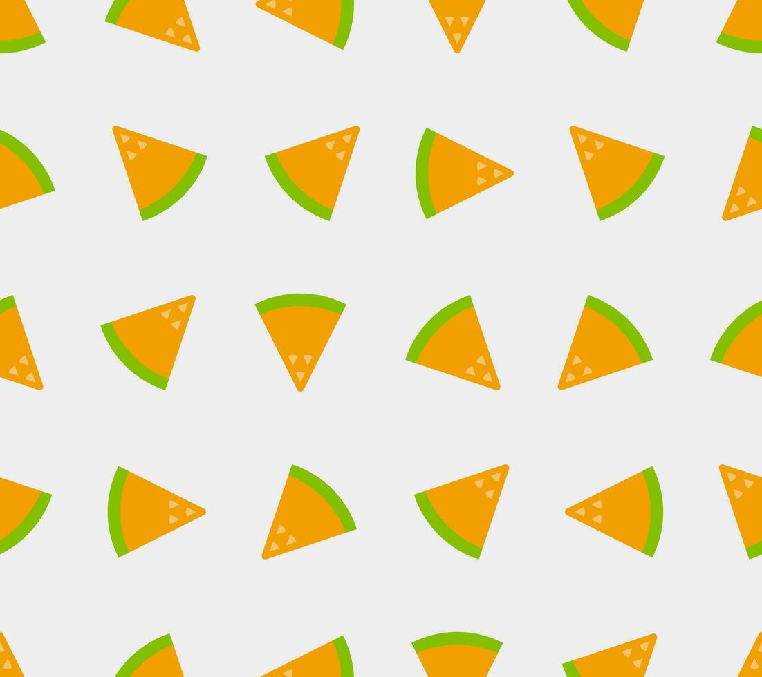 Seamless geometric pattern of melon pieces. Multicolored triangles. Vector illustration