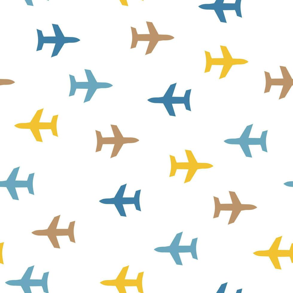 Seamless pattern of aircraft on a white background. Flight of airplanes, airport, flight. Theme Travel vector