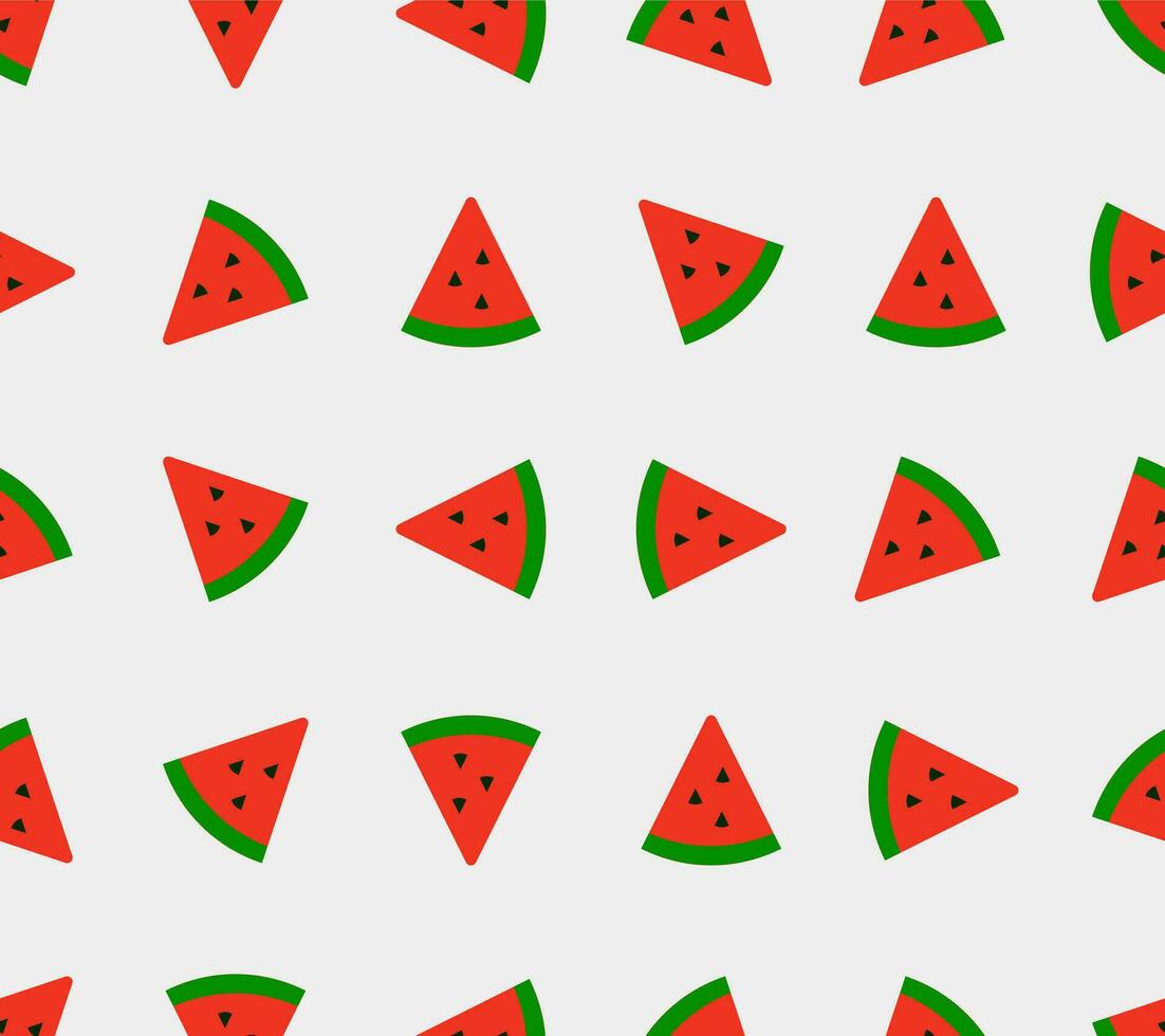 Seamless geometric pattern of red watermelon pieces. Multicolored triangles vector