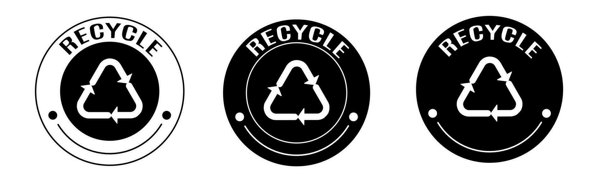 Black and white illustration of recycle icon in flat. Stock vector. vector