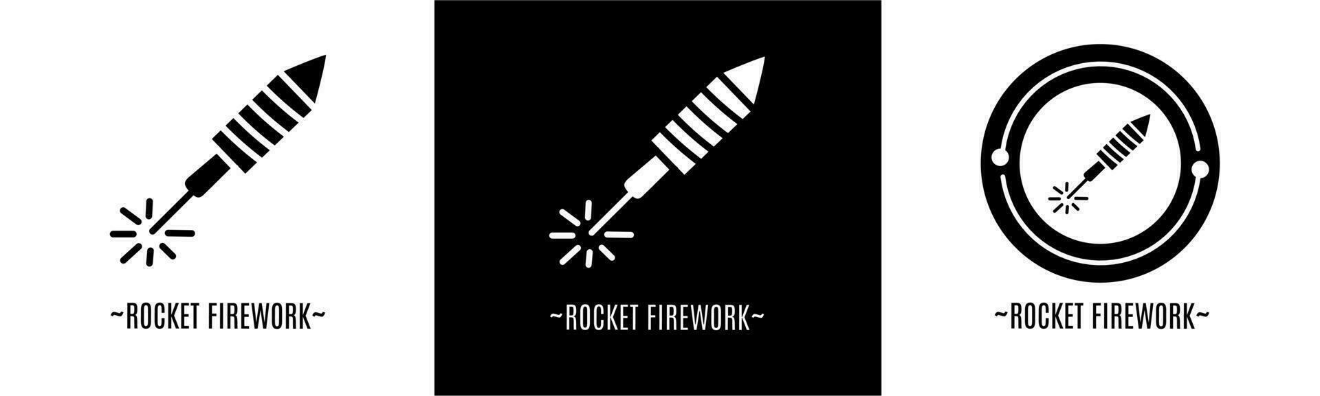 Rocket firework logo set. Collection of black and white logos. Stock vector. vector