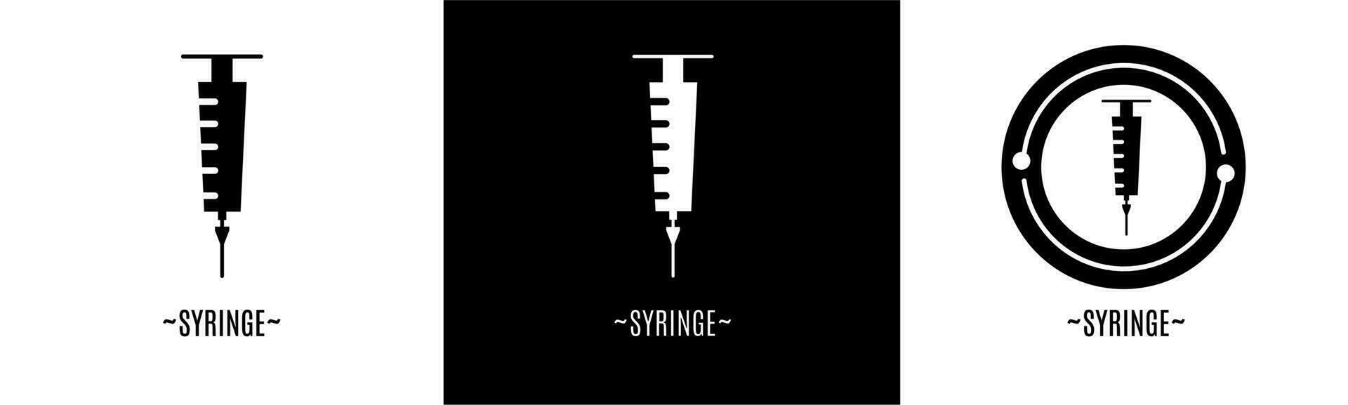 Syringe logo set. Collection of black and white logos. Stock vector. vector