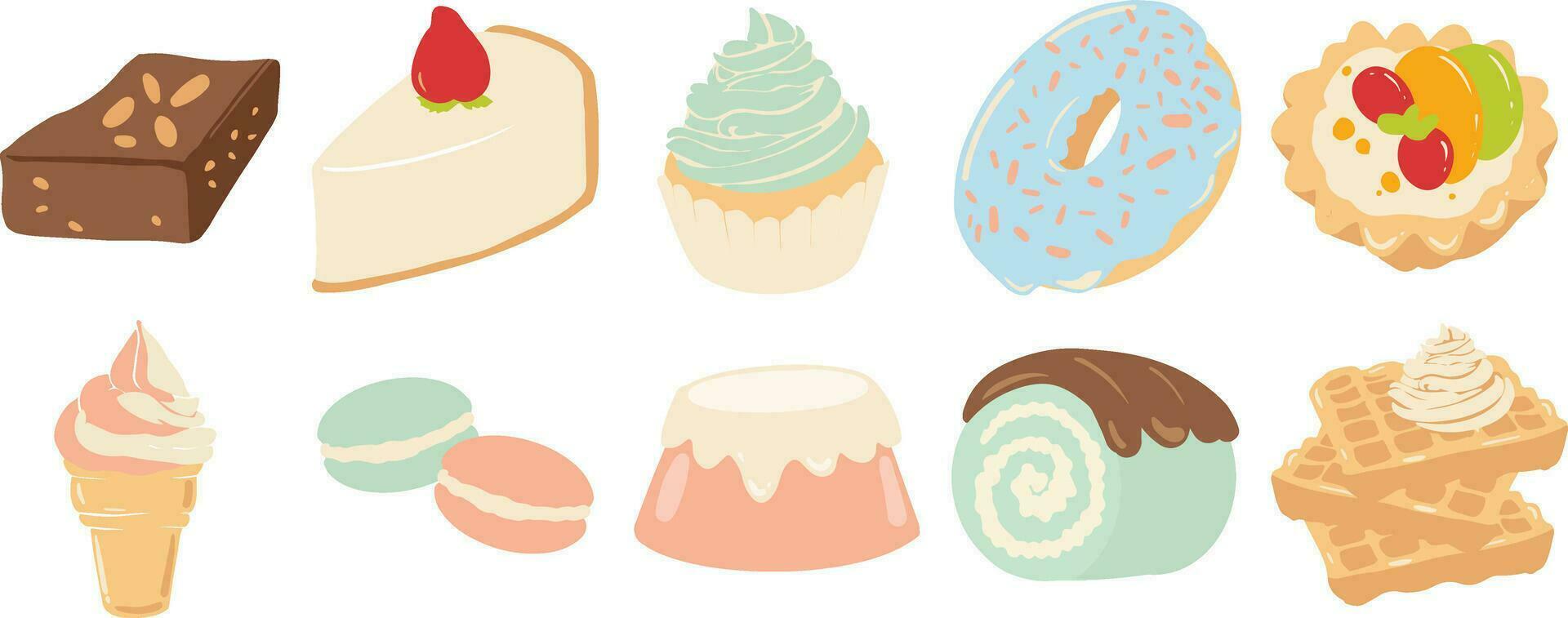 Puffy Cute Dessert Illustration Set vector