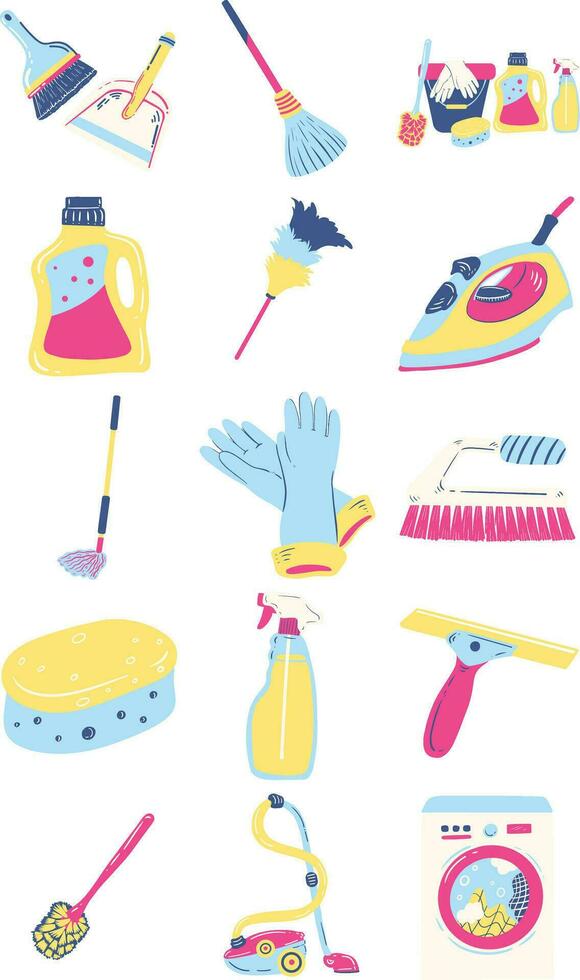 Fresh Cleaning Tools Illustration Set vector