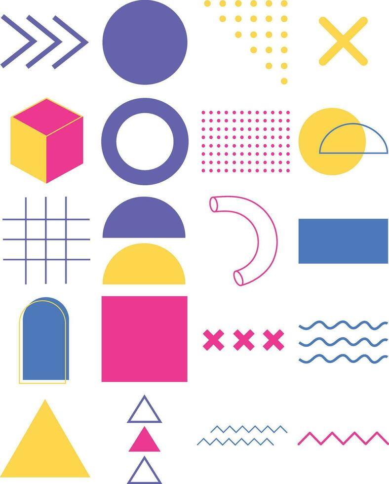 Bright Geometric Memphis Illustration Set vector