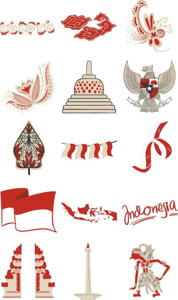 Redish Supple Hand Drawn Indonesian Illustration Set vector