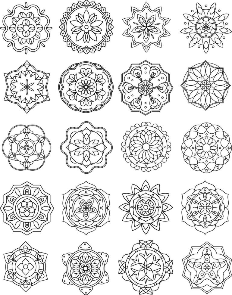 Diwali Rangoli Outline Elements Set vector