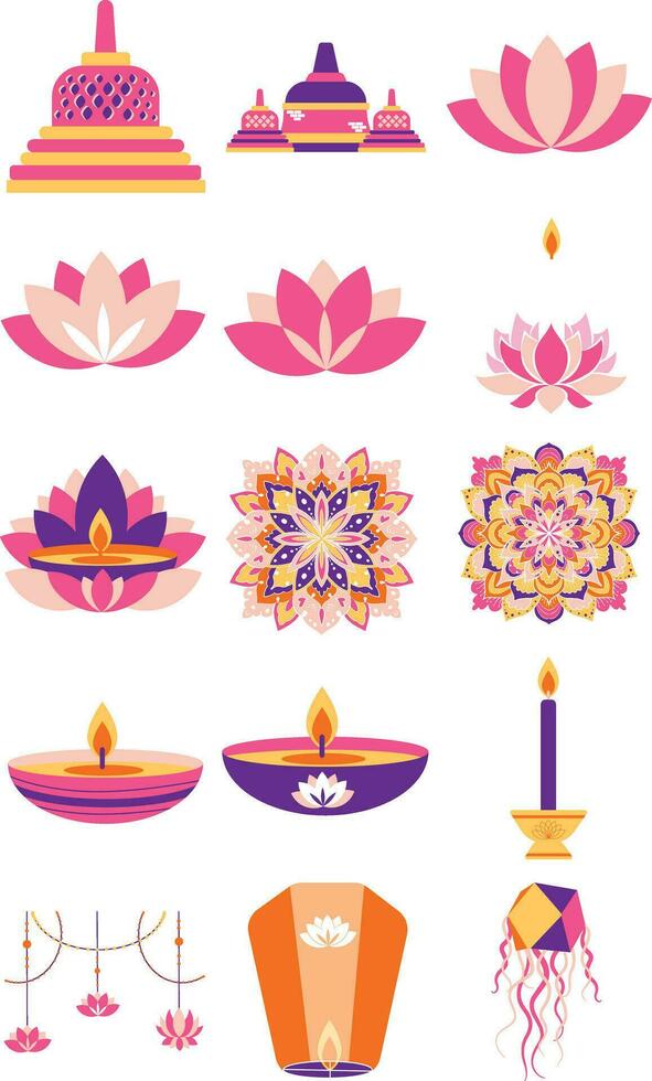 Hot Pink and Purple Elegant Vesak Day Illustration Set vector