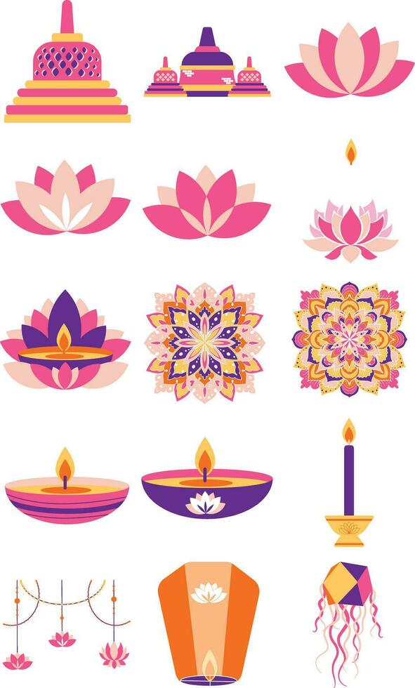 Hot Pink and Purple Elegant Vesak Day Illustration Set vector