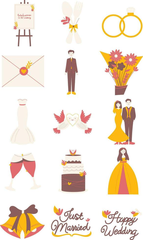 linda calentar Boda ilustración conjunto vector