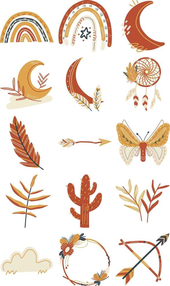 Cute Hand Drawn Boho Illustration Set vector