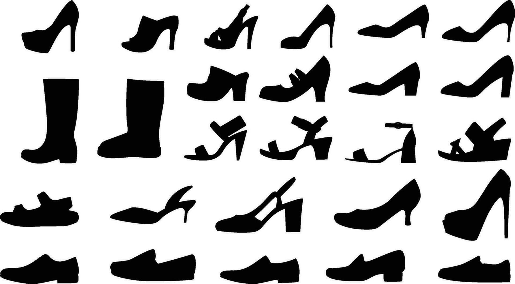 vector fashion shoes silhouette, set of icon boots