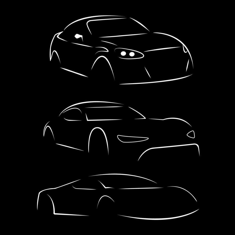 Sports car logo icon set. Motor vehicle dealership emblems. Minimalist outline art vector