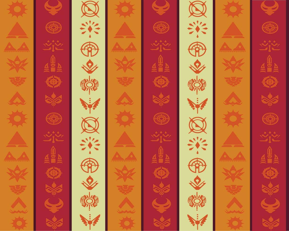 Colorful Stripes with Tribal and Geometric Symbols Wallpaper vector
