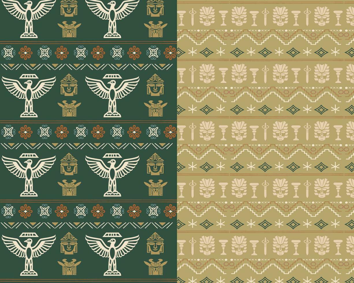 Birds and Geometric Shapes in Green and Beige Tones vector