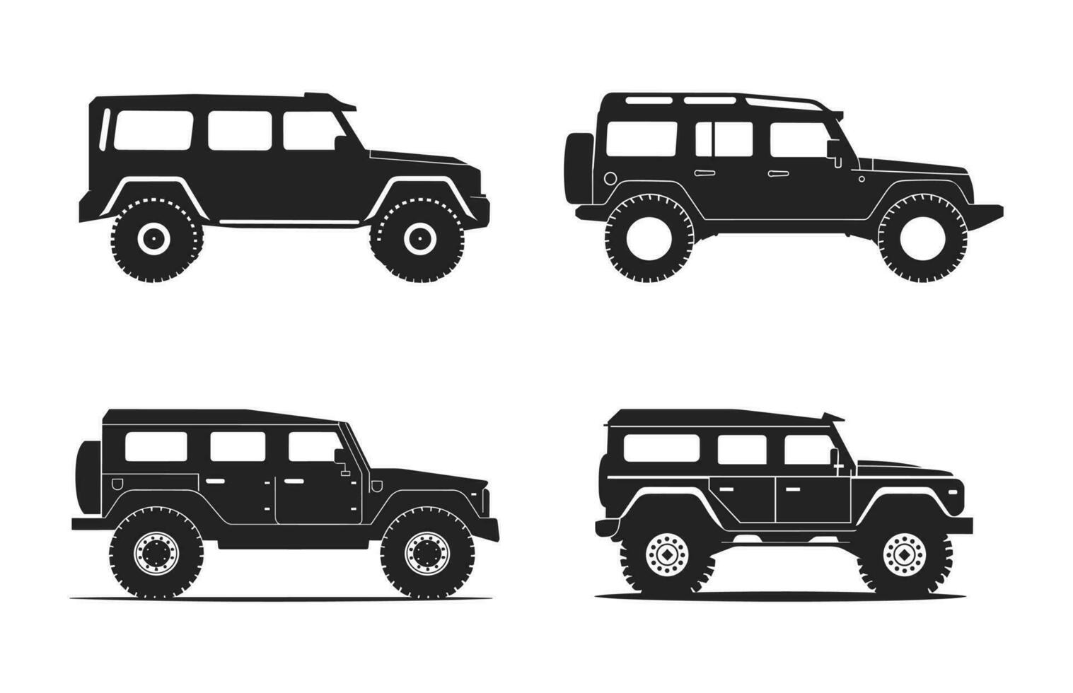 Offroad Car Vector illustration Set, Car black Silhouettes Bundle