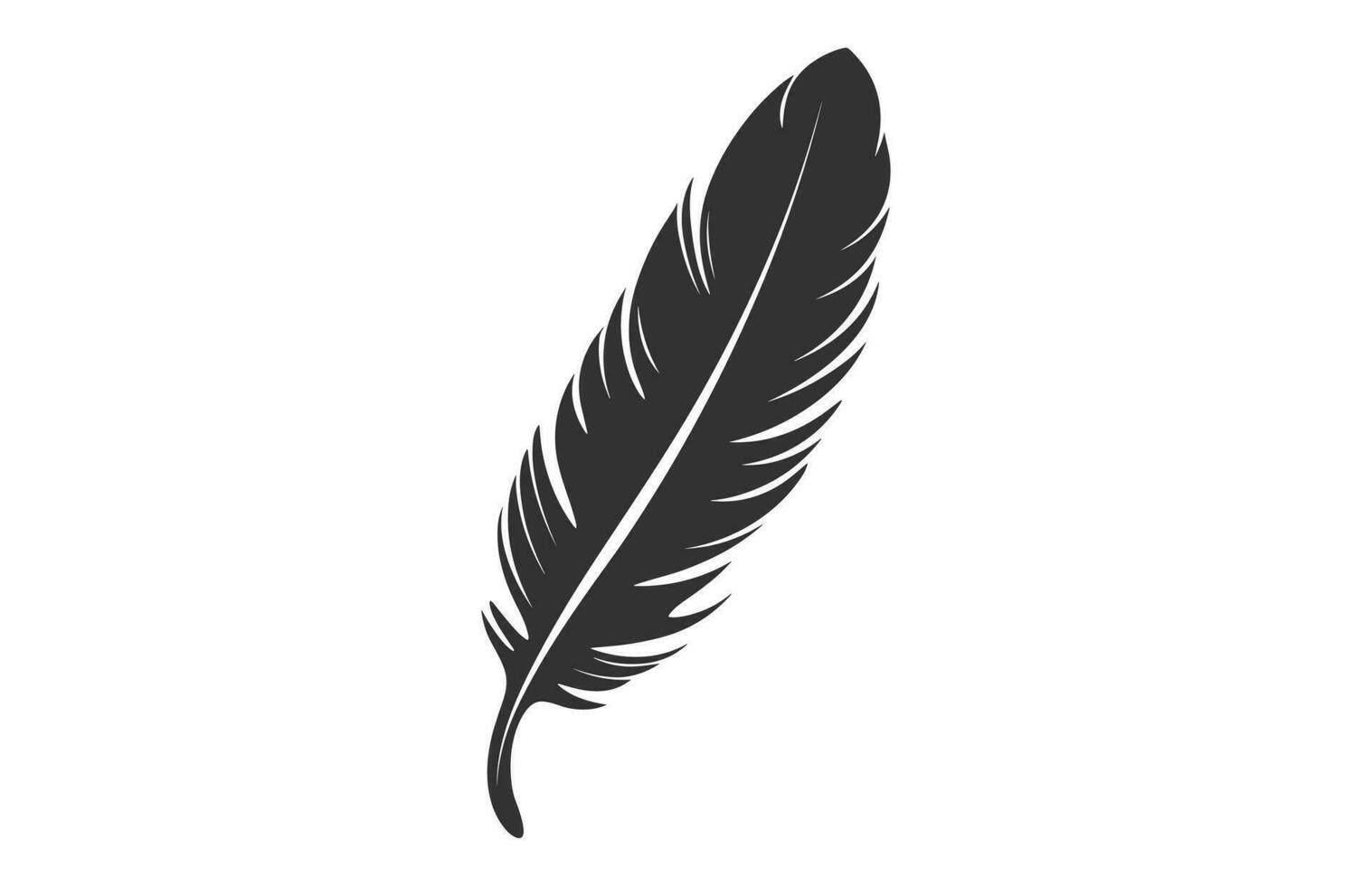 A Feather black Silhouette isolated Vector, Bird Feather Clipart on a white background vector