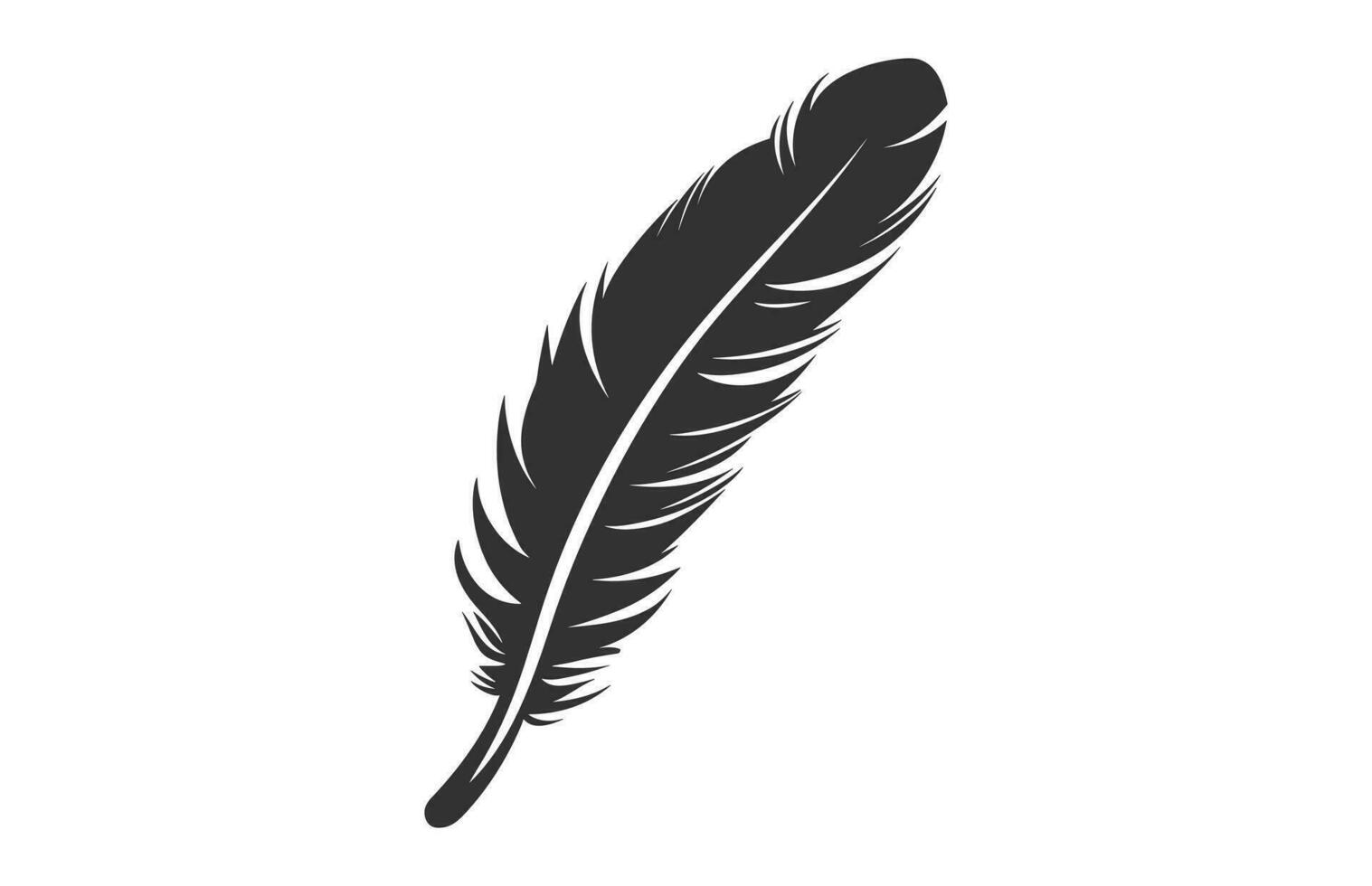 A Feather black Silhouette isolated Vector, Bird Feather Clipart on a white background vector