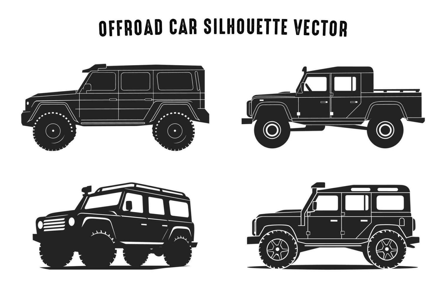 Offroad Car Vector illustration Set, Car black Silhouettes Bundle