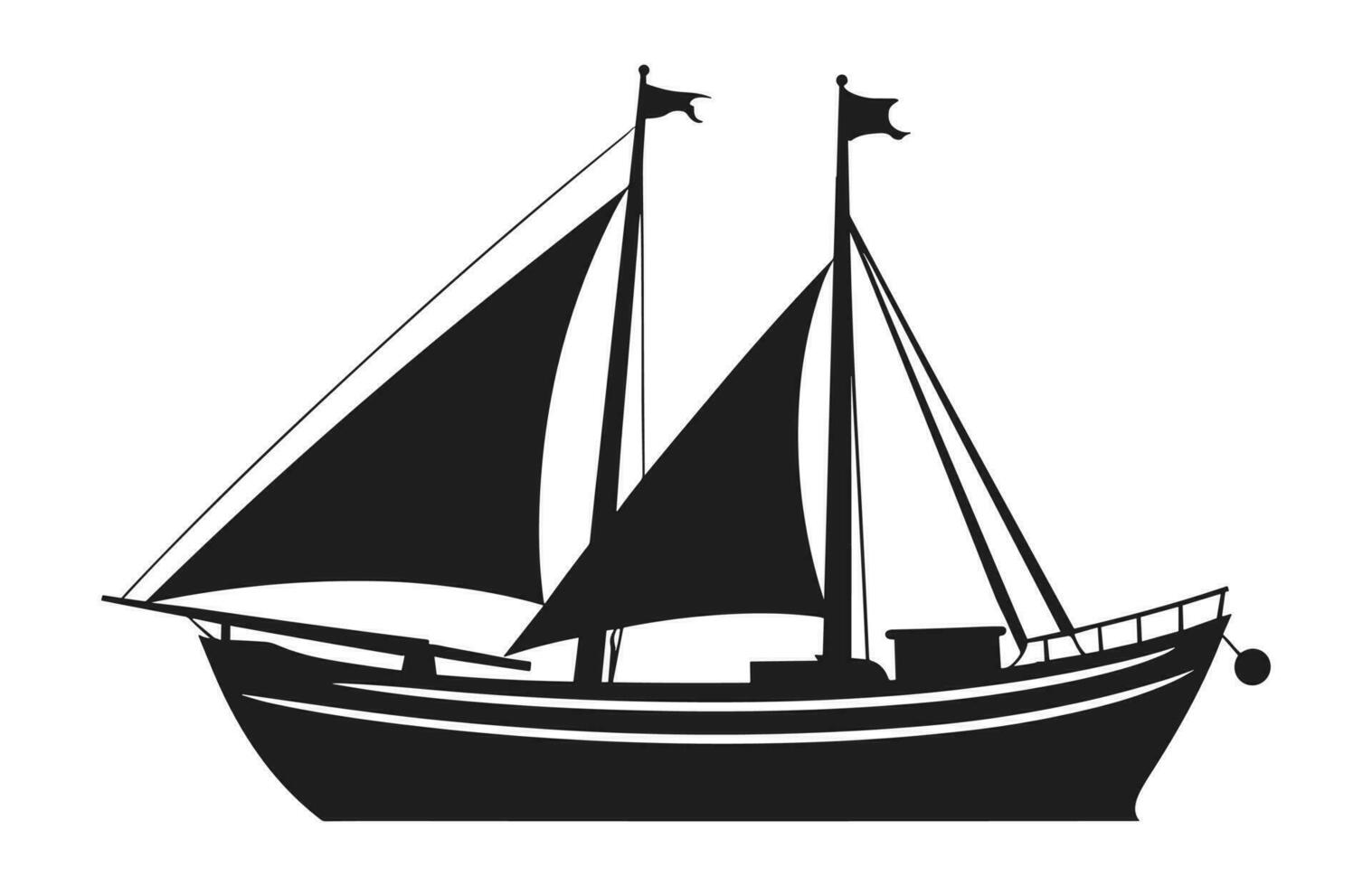 A Sailboat Vector Silhouette isolated on a white background, Sailing boat black shape Clipart