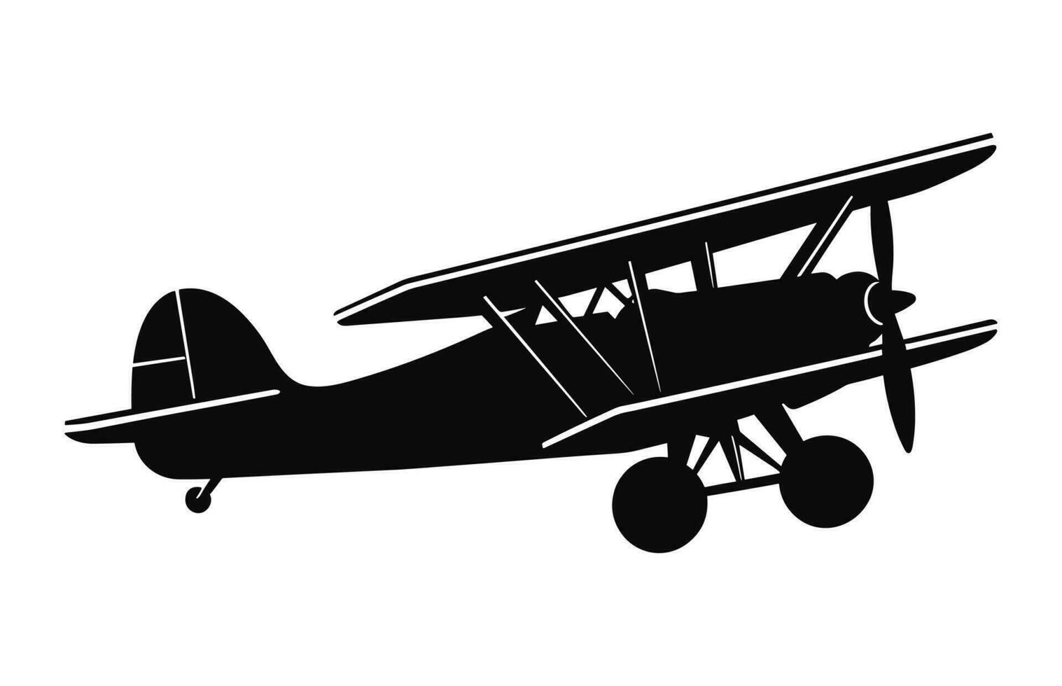 A Biplane Silhouette Clipart isolated on a white background, Airplane black vector design