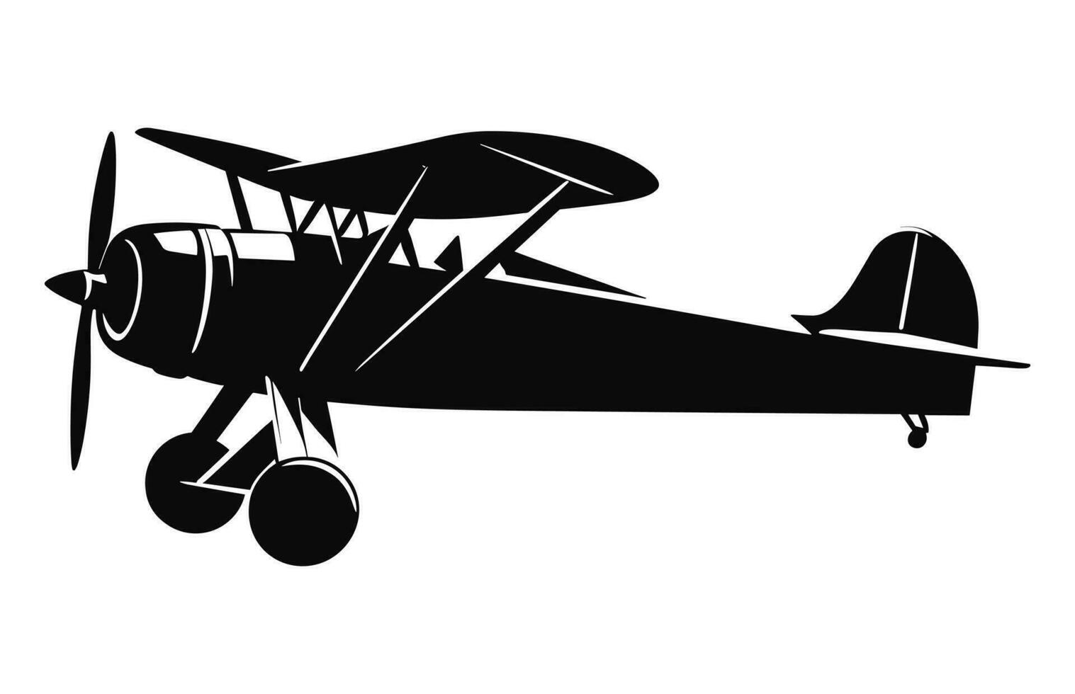 un biplano silueta clipart aislado en un blanco fondo, avión negro vector diseño