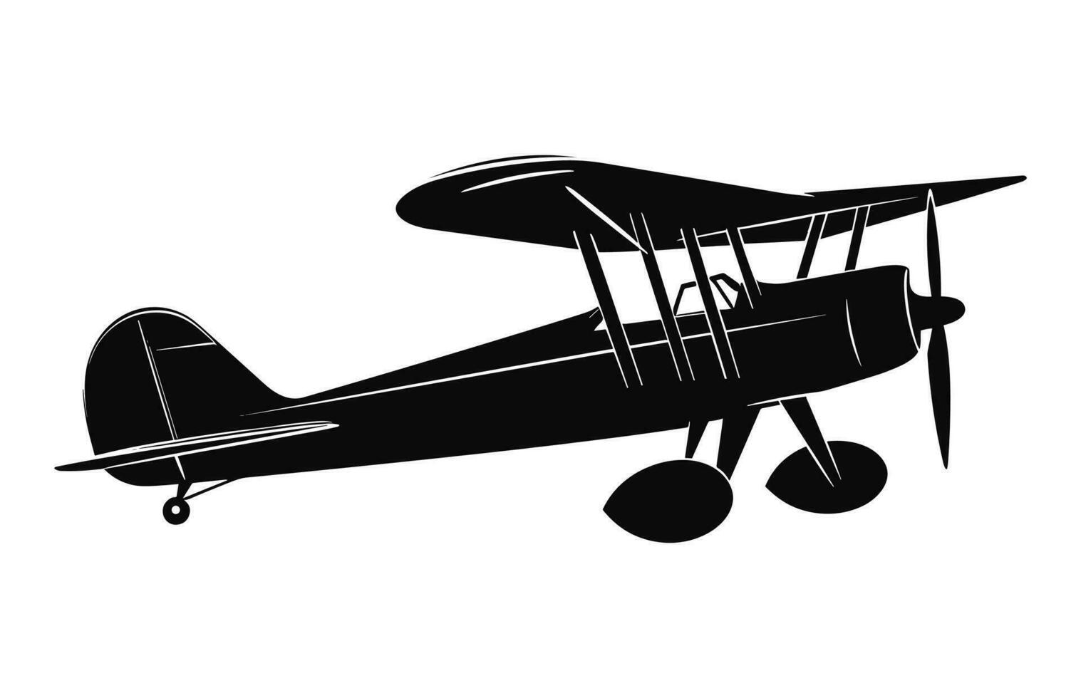 un biplano silueta clipart aislado en un blanco fondo, avión negro vector diseño