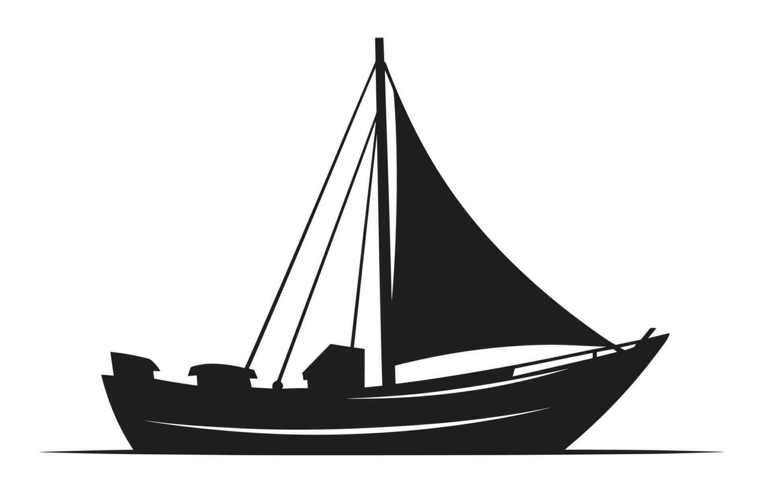 A Sailboat Vector Silhouette isolated on a white background, Sailing boat black shape Clipart