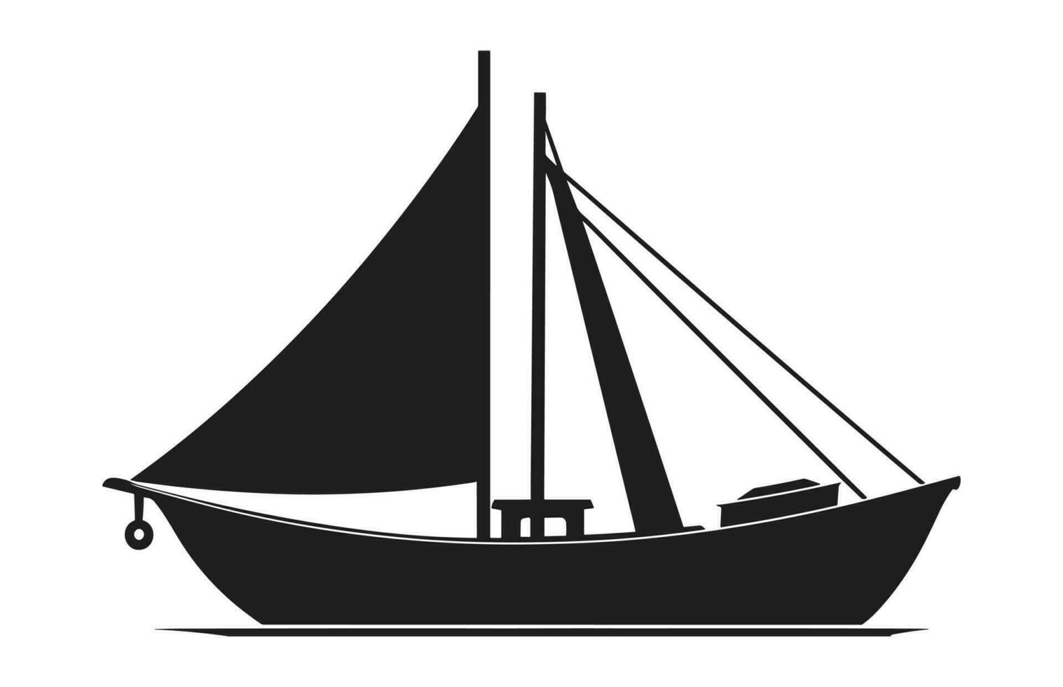 A Sailboat Vector Silhouette isolated on a white background, Sailing boat black shape Clipart