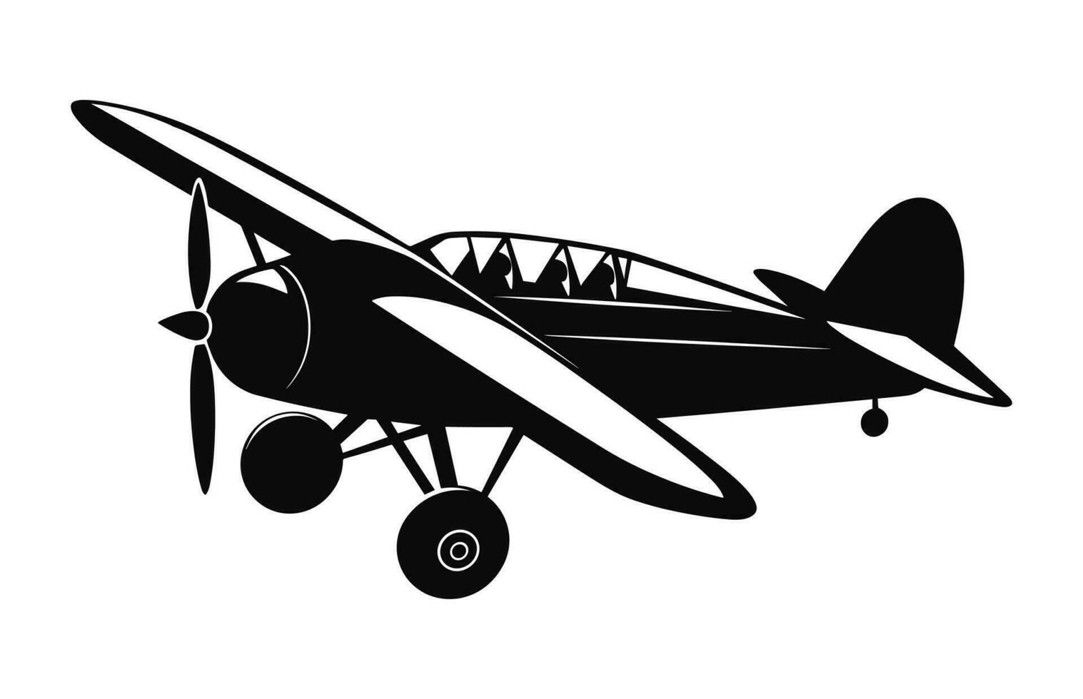 un biplano silueta clipart aislado en un blanco fondo, avión negro vector diseño