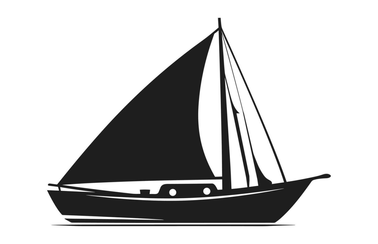 A Sailboat Vector Silhouette isolated on a white background, Sailing boat black shape Clipart