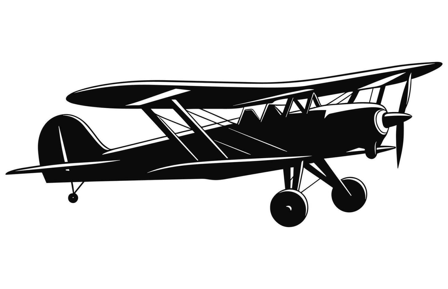 A Biplane Silhouette Clipart isolated on a white background, Airplane black vector design