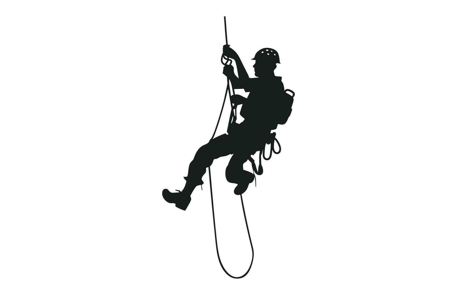 Rappelling Silhouette vector isolated on a white background, A male Rappeller Clipart